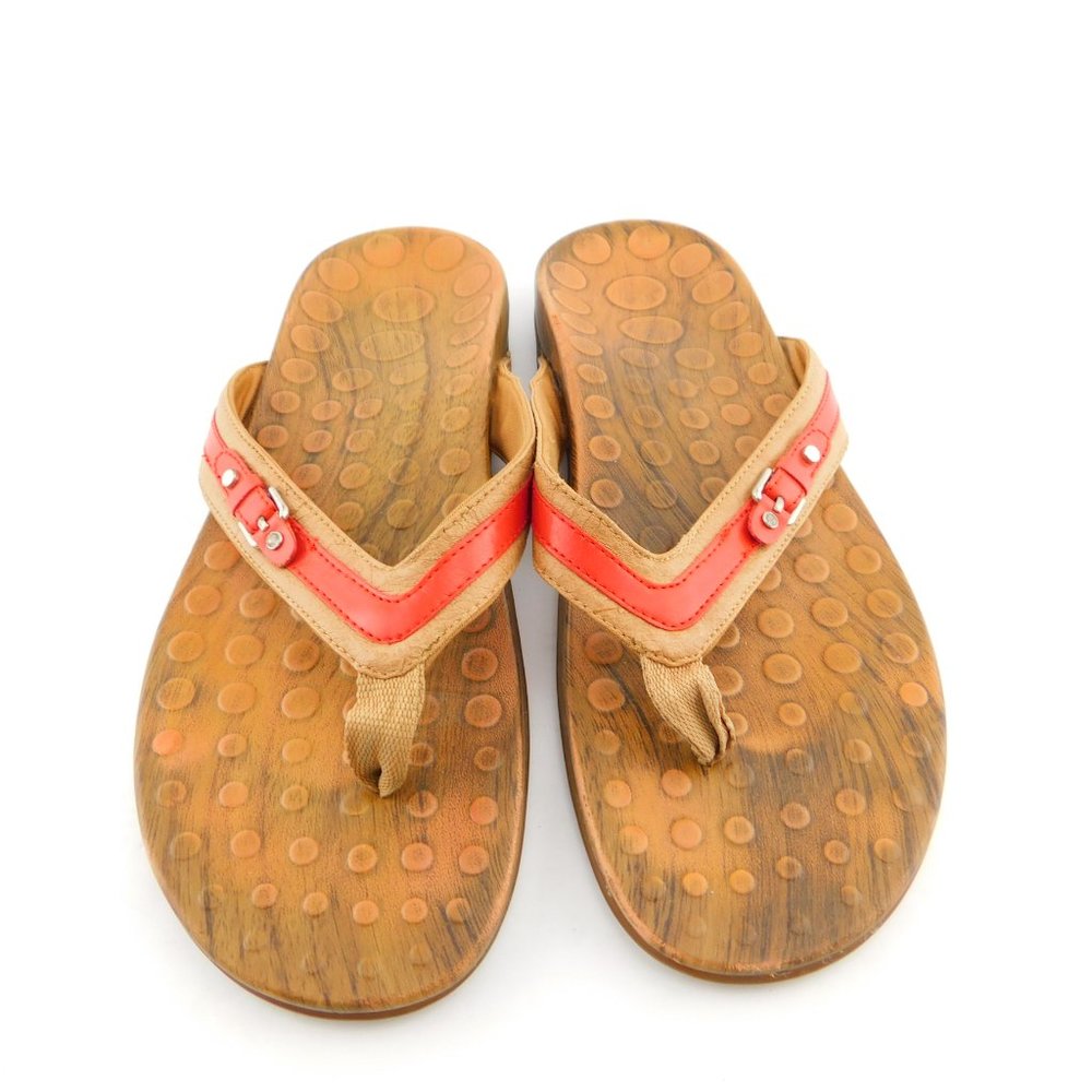 ORTHAHEEL Belted Red Leather Thong Sandals 10